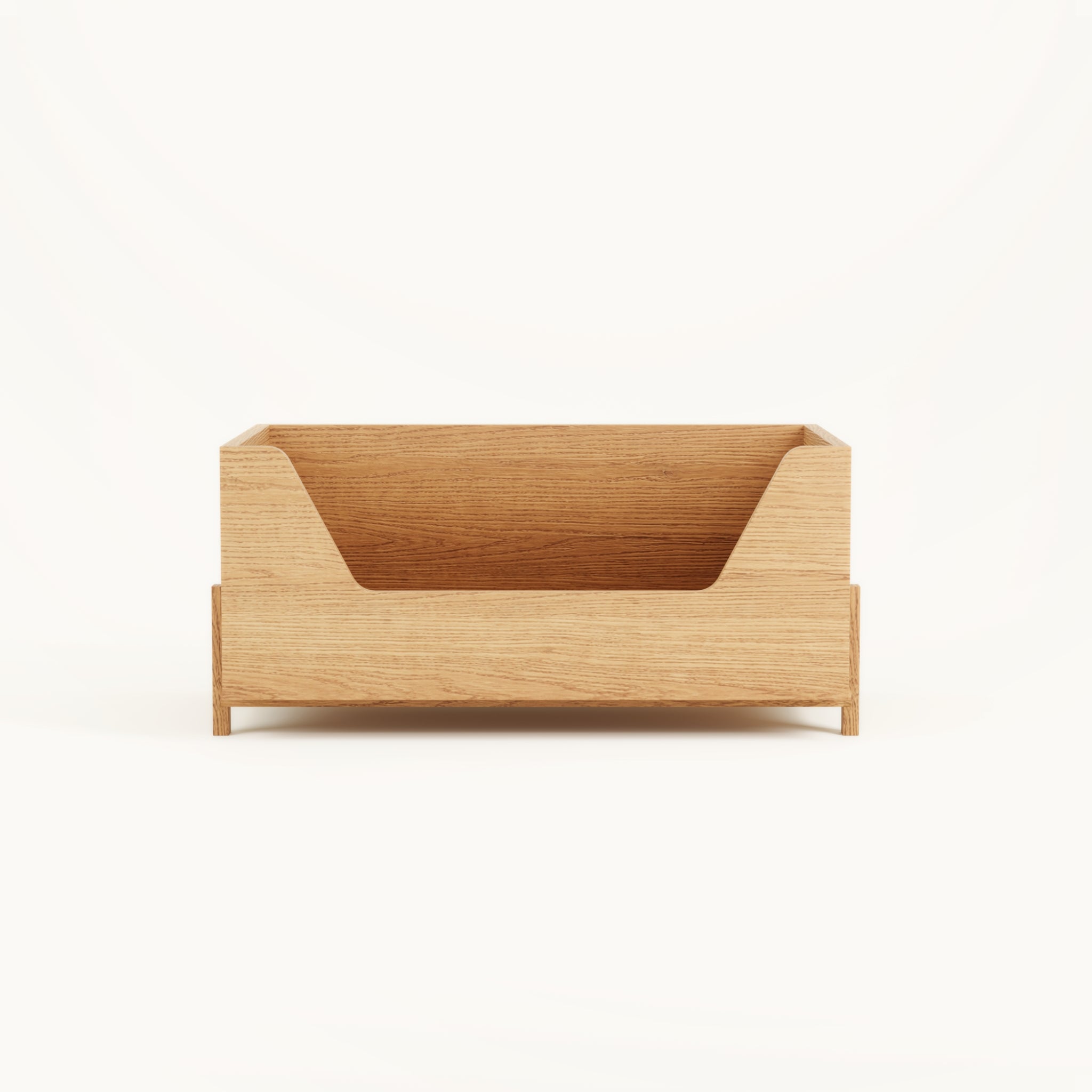 Front view of Kassen closed module in solid oak with seamless flat front for concealed modular storage