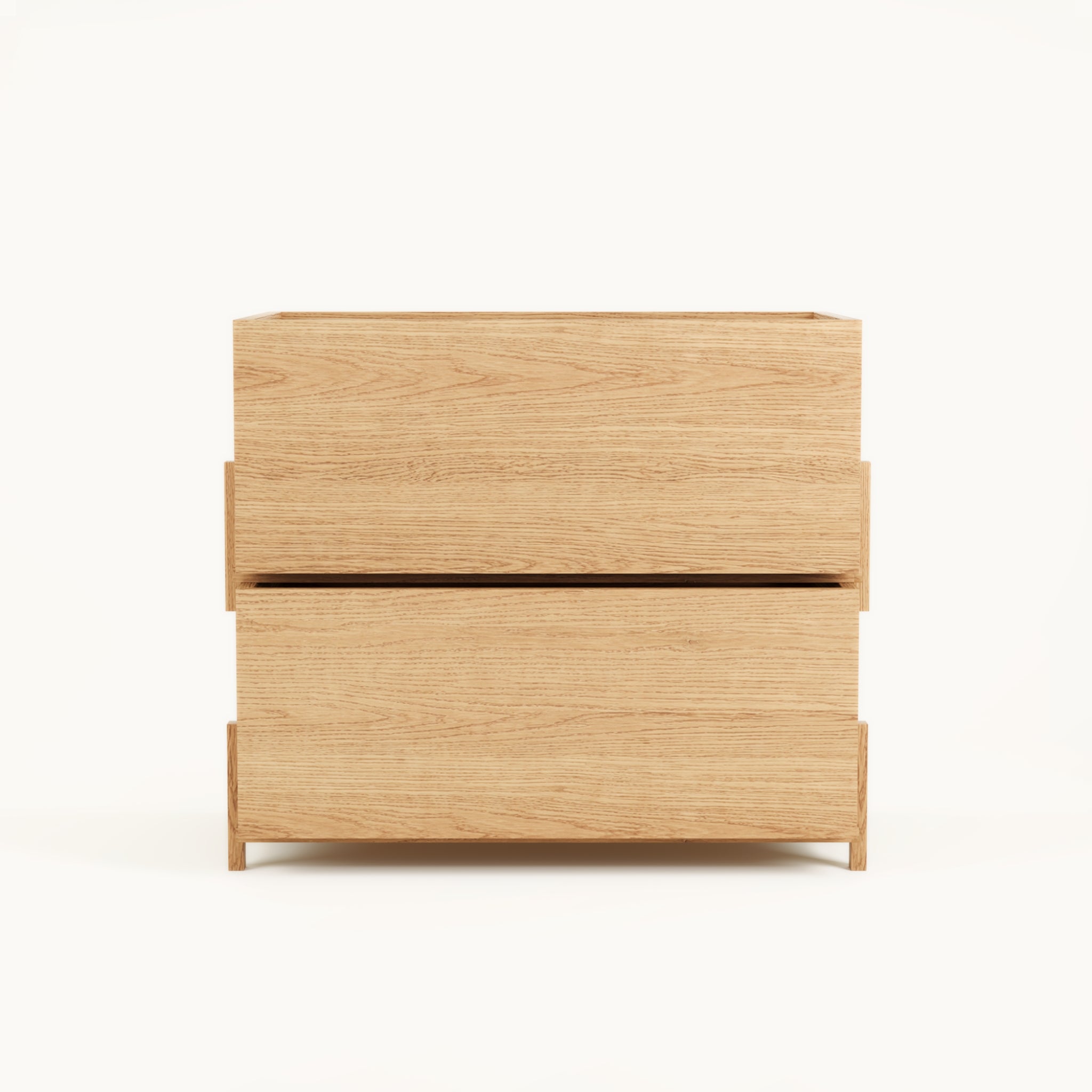 Front view of Kassen Stack 2 closed modular oak storage system with seamless enclosed design