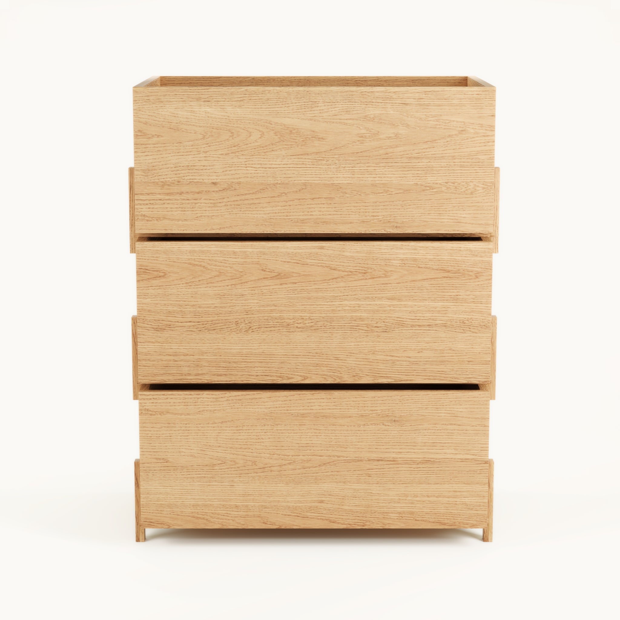 Front view of Kassen Stack 3 closed modular solid oak storage system with fully enclosed design and clean architectural front