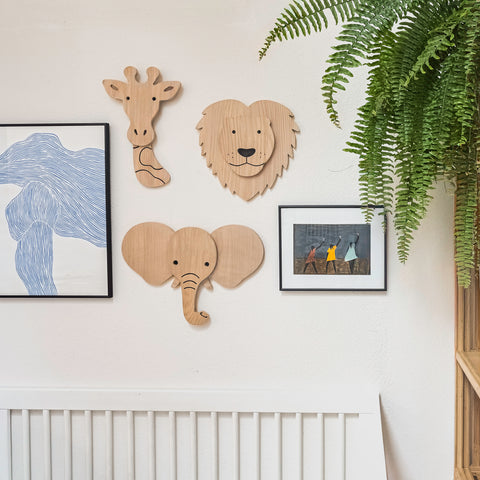 Wood Safari Wall Decor – Complete Set (Lion, Elephant & Giraffe)