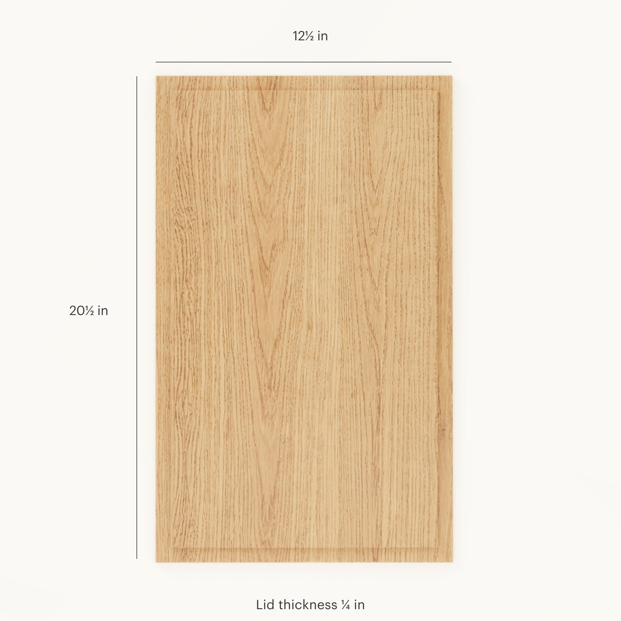 Kassen wood storage box lid with dimensions, solid oak Scandinavian design
